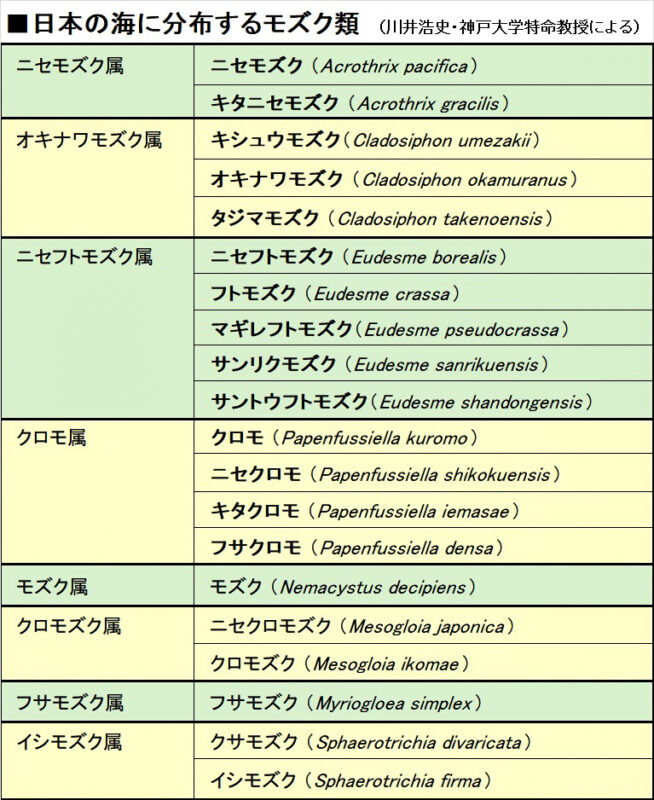 日本の海に分布するモズク類の表